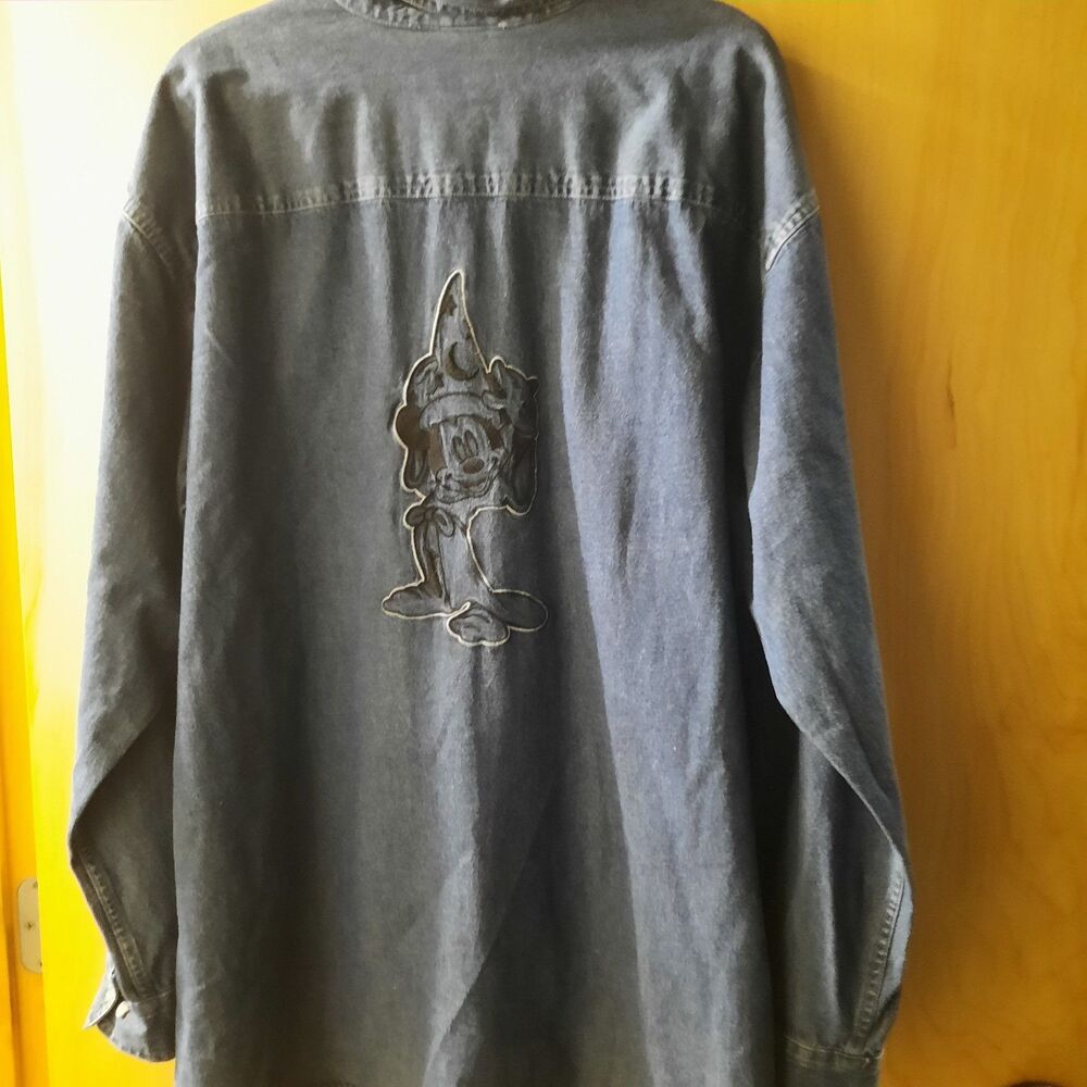 VTG 90s The Disney Catalog Mickey Fantasia Denim Button Shirt XL